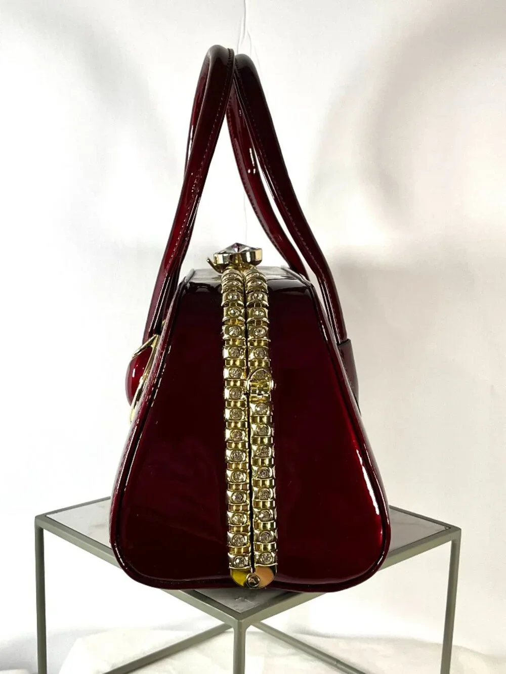 NWT/M-Lamsed Red Patent Gold Chain Bag – Glam Faux Diamond Clasp Purse